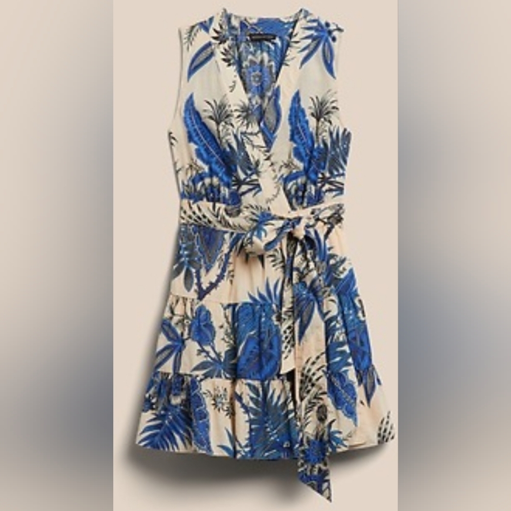 BANANA REPUBLIC Stampa Mini Dress Blue Floral beige cotton